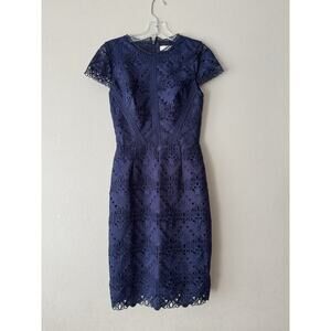 REISS Liza Sheath Dress Women’s Size 6 Graphic Lace Navy Blue Cocktail Wedding
